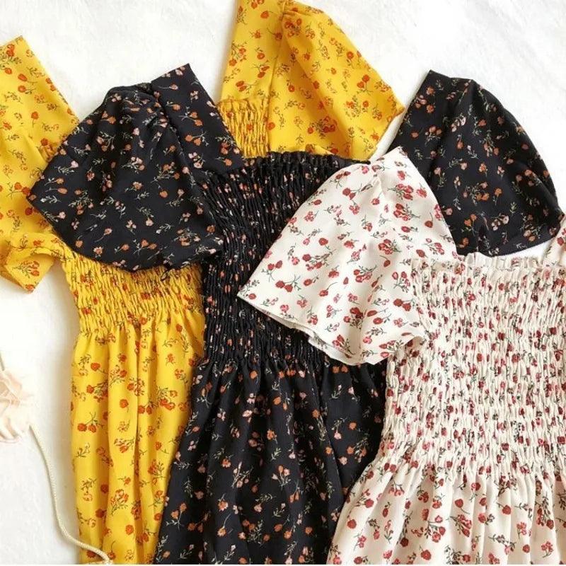 Easy Breezy Floral Printed Lightweight Versatile Chiffon Dress With Short Sleeves and Elastic Waist - Just The Fly Way