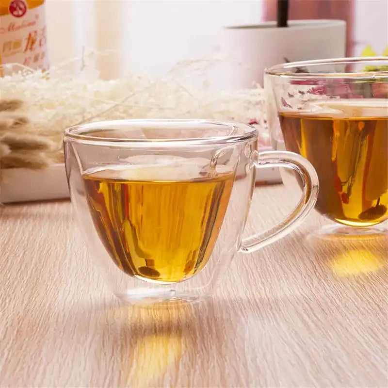 Heart Love Shaped Glass Mug Couple Cups Double Glass Cup Heat-Resisting Wine Glasses Tea Mugs Milk Espresso Coffee Cup Drinkware - Just The Fly Way