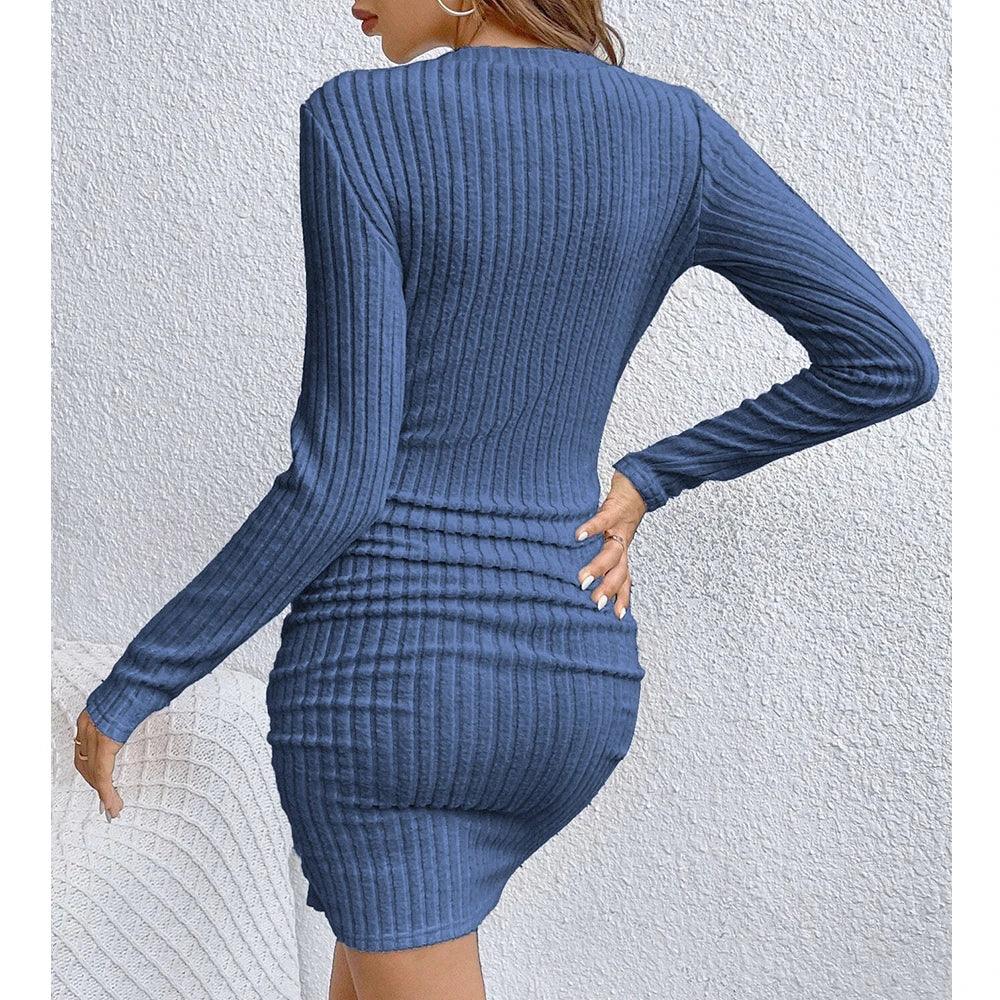 Women's Solid Color, Lightweight, Slim Fitting, Long-Sleeve, Mini Dress - Just The Fly Way