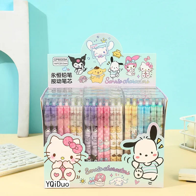 Sanrio 12pcs Mechanical Pencil Kawaii Hello Kitty Pochacco Melody Pencil-free Hb Primary School Stationery Office Supplies