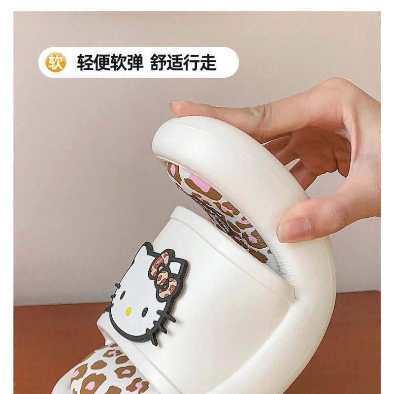 Miniso Hello Kitty Cute Leopard Print Slippers Trendy Open-Toe Slide Sandals in Chic Two-Tone Design Comfortable EVA Material