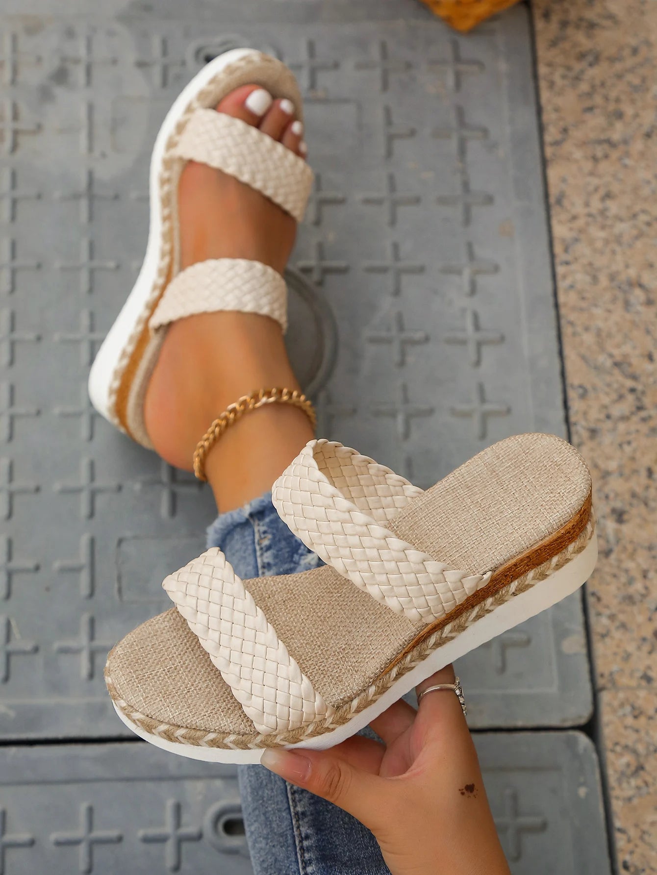 Thick sole wedge sandals summer new style knitted sandals fashionable thick sole waterproof platform sandals for women - Just The Fly Way