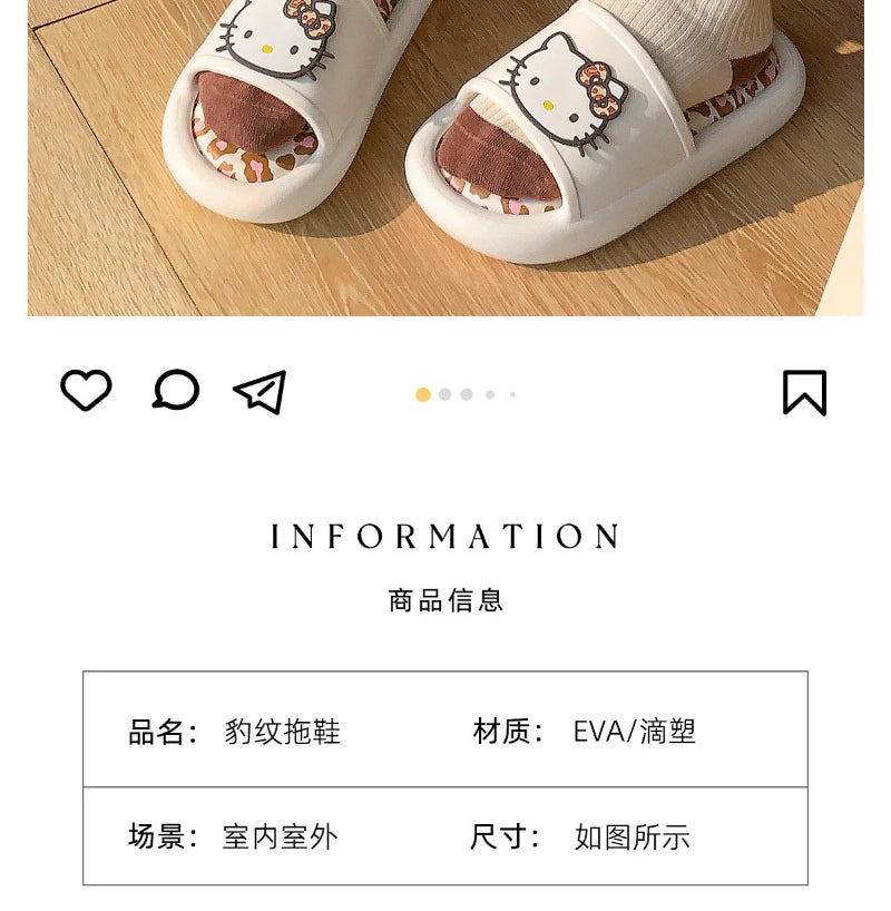 Miniso Hello Kitty Cute Leopard Print Slippers Trendy Open-Toe Slide Sandals in Chic Two-Tone Design Comfortable EVA Material