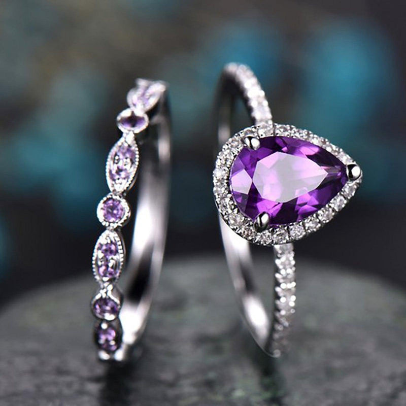 Shining Amethyst Ring, Tear Drop Shape, Cubic Zirconia Accent - Just The Fly Way