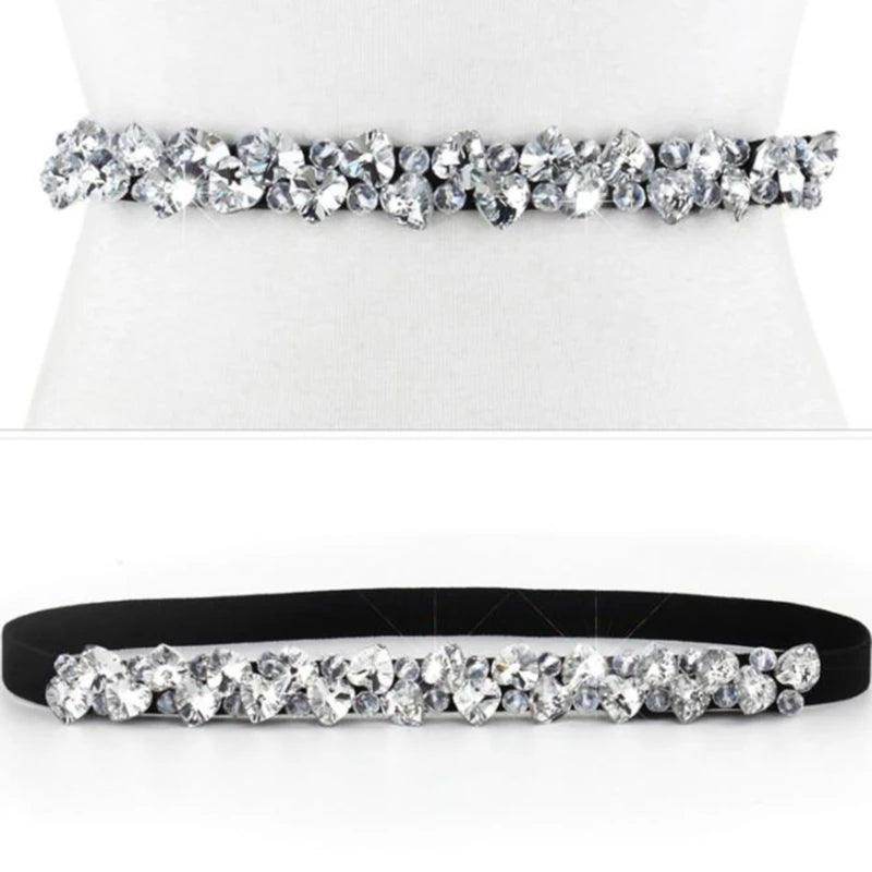 Accessories Fashion Crystal Belt, Elastic Black, with Gold, Black, or White Belt - Just The Fly Way