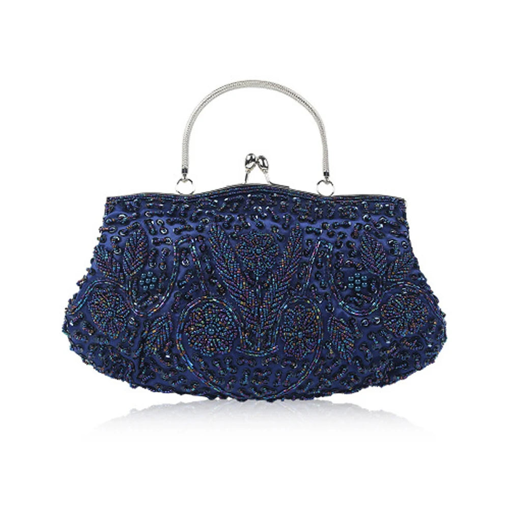 Women's Handbag Floral Designer Evening Bag Beaded Sequin Design Vintage Kissing Lock Satin Purse Bag Wedding Party Clutch Bags - Just The Fly Way