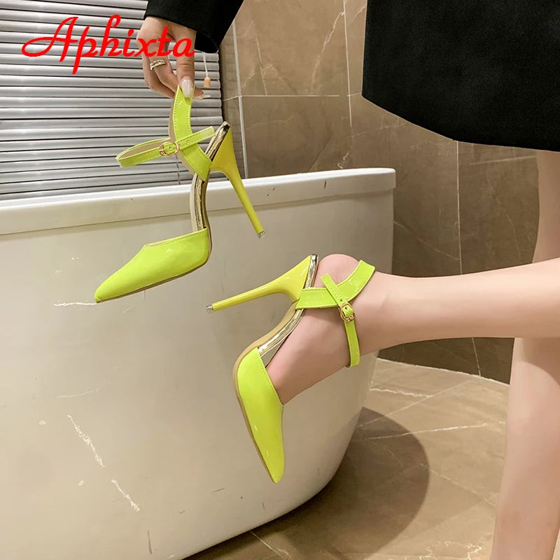 Fashionable, Bold and Beautiful DressWomen's Aphixta 12cm Super High Stiletto Heels Ankle Strap Sandals Pointed Toe Party Heels : Extended Sizes