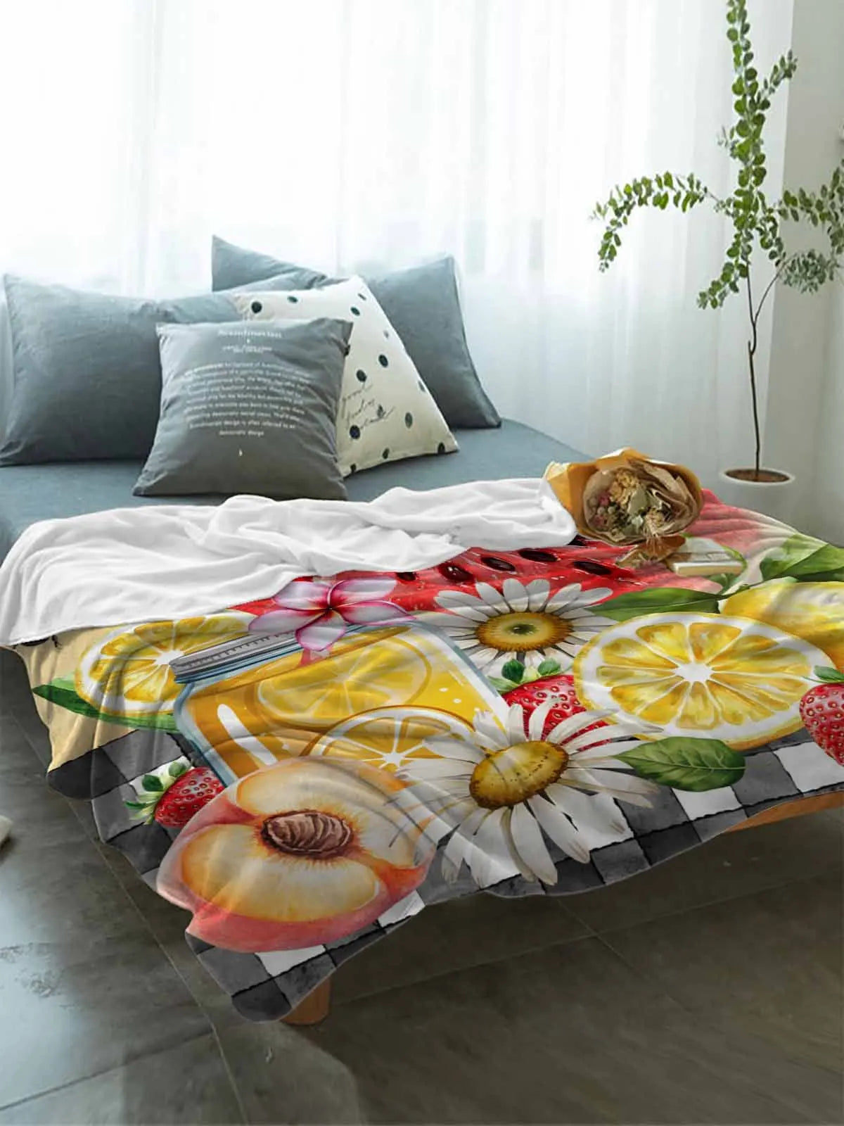 Summer Pastoral Fruit Drink Throws Blankets for Sofa Bed Winter Soft Plush Warm Family Friends Holiday Gifts - Just The Fly Way