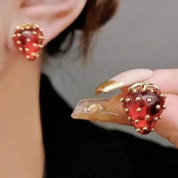Playful Red Zircon Strawberry Stud Earrings for a Sweet Touch - Just The Fly Way