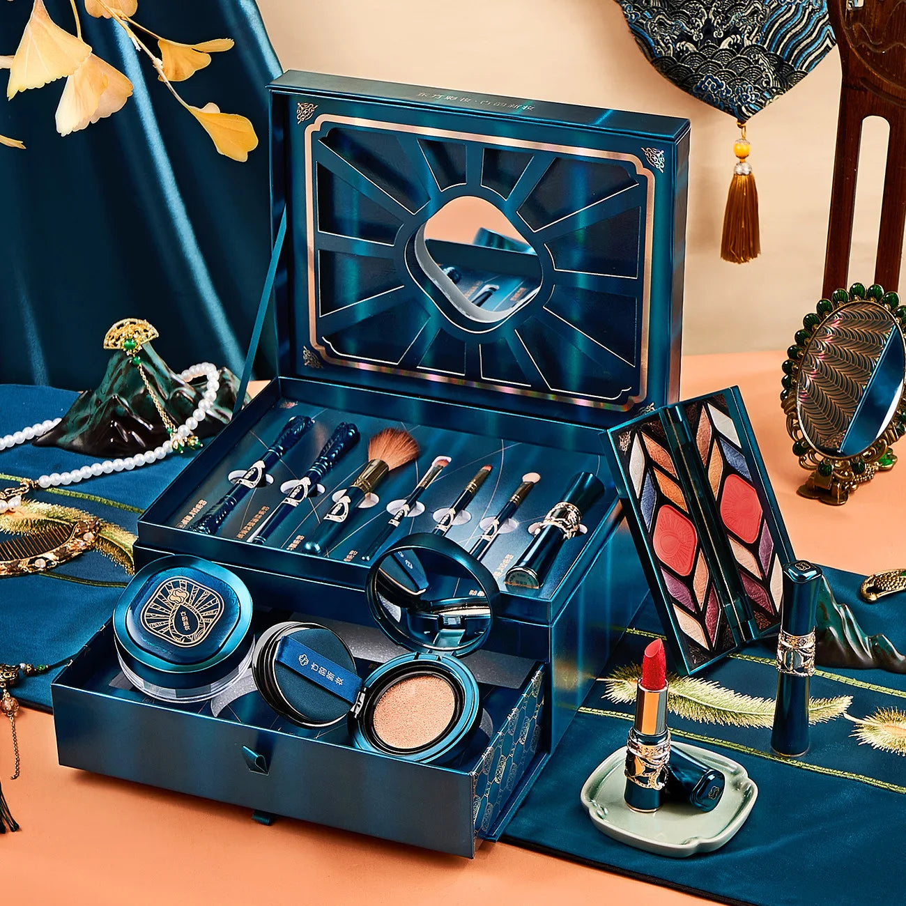 Fashionable, Bold and Beautiful Dress12pcs Makeup Cosmetic Set Lipstick Eye Shadow Mascara Gift Box Face Powder Air Cushion BB Cream Eyeliner Makeup Cosmetic