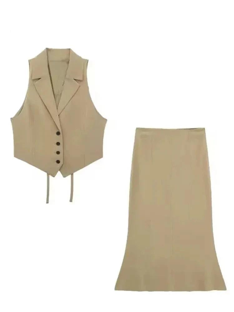 Vest Top and Slim Midi Skirt Set, Side Zipper Closure - Just The Fly Way