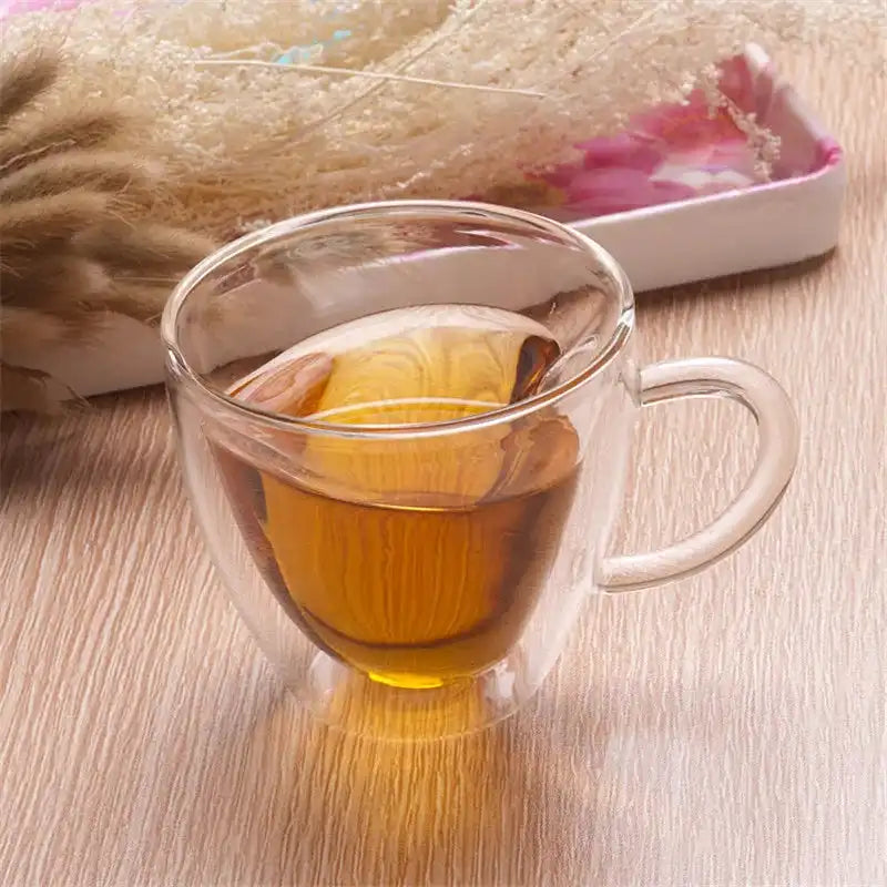 Heart Love Shaped Glass Mug Couple Cups Double Glass Cup Heat-Resisting Wine Glasses Tea Mugs Milk Espresso Coffee Cup Drinkware - Just The Fly Way