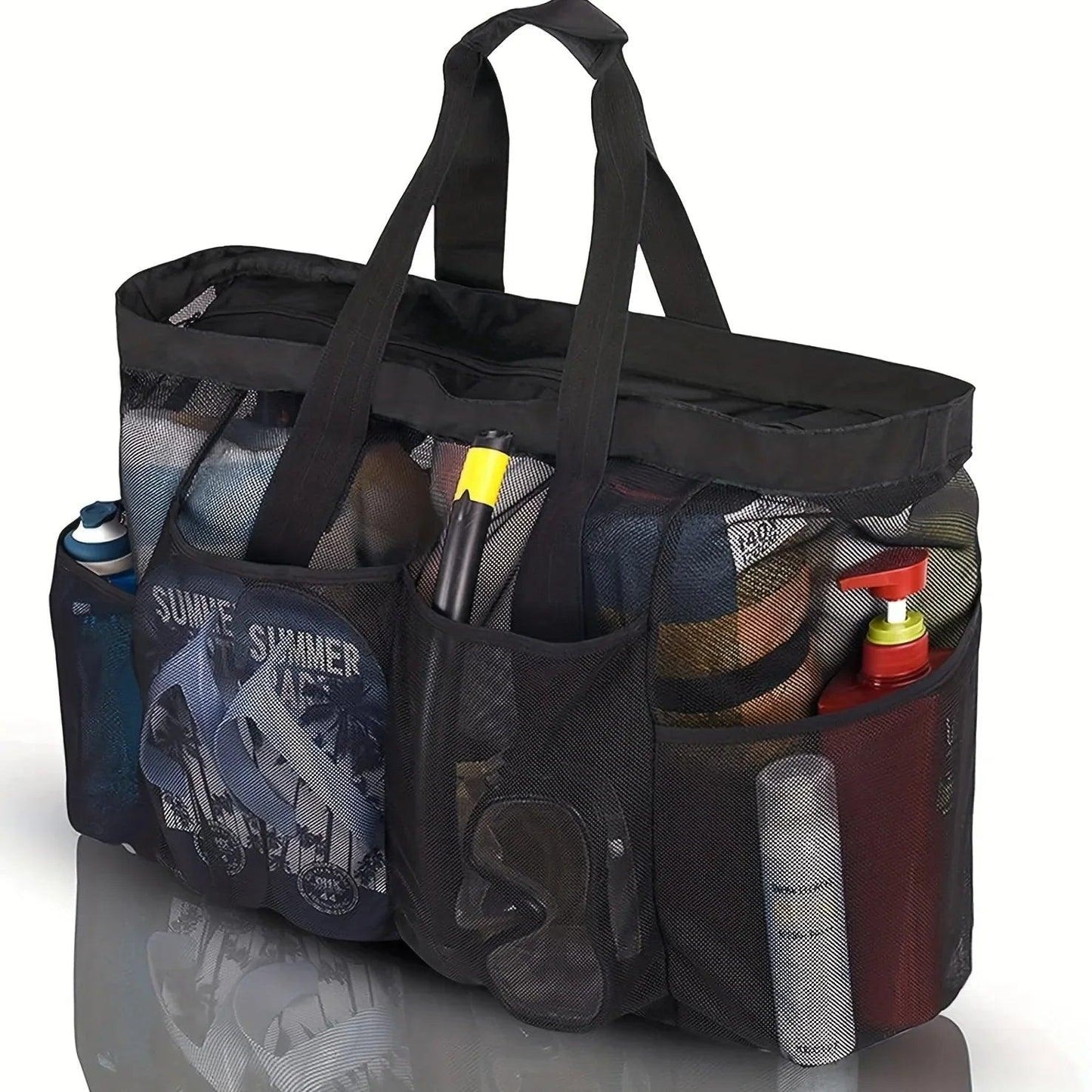 Extra Large Mesh Beach Bag, Breathable Mesh Tote With Zipper & Side Pockets - Just The Fly Way