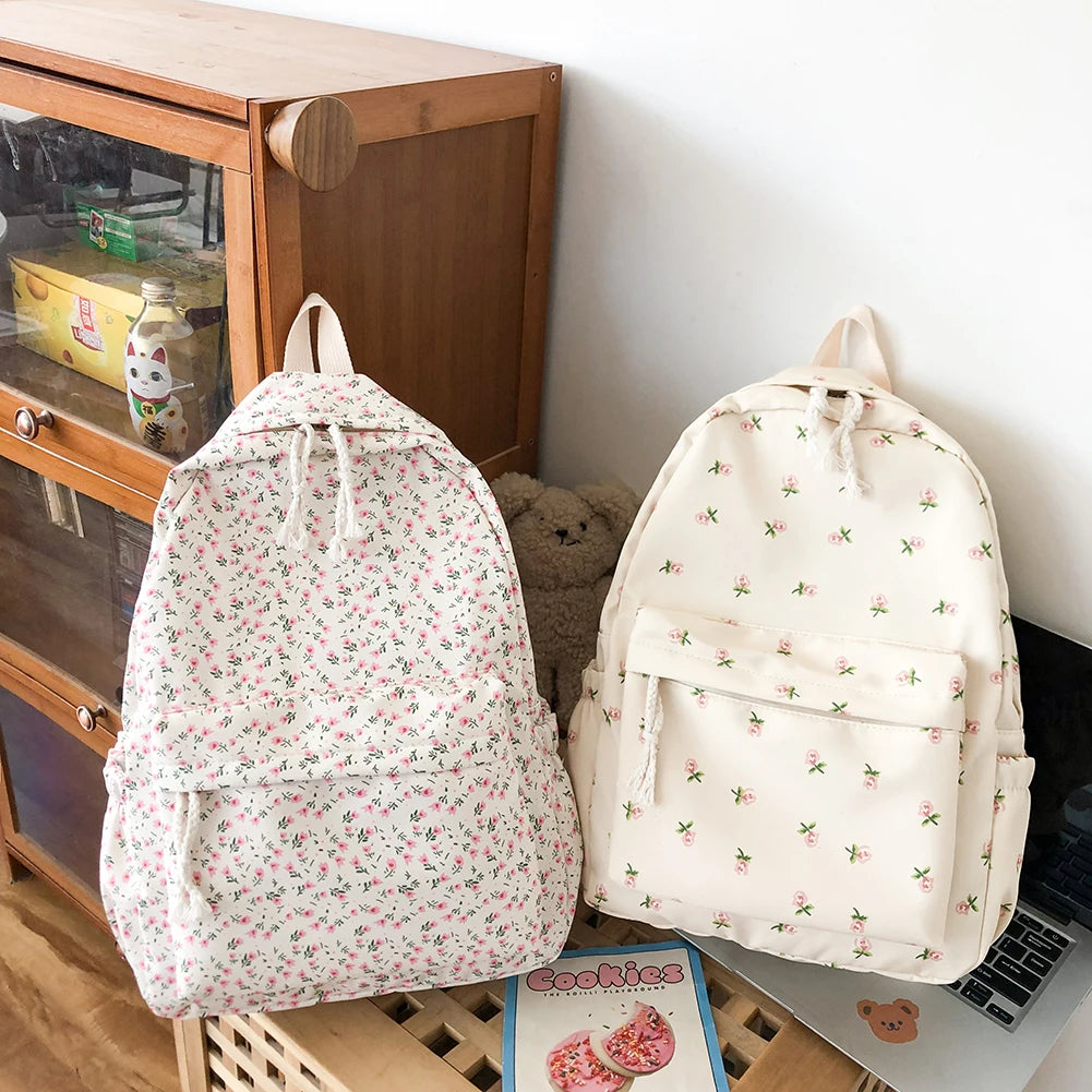 Casual Floral Prints Women Backpack Girls Bookbags Large Capacity Students School Bags Travel Backpack Mochilas with Pendants - Just The Fly Way