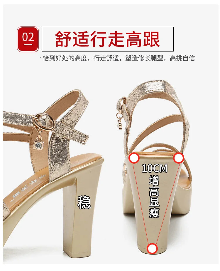 Fashionable, Bold and Beautiful Dress8cm 10cm Small Size 32-43 Elegant Soft Leather Sandals Platform Shoes 2025 Bandage Block High Heels Gladiator Sandals Model