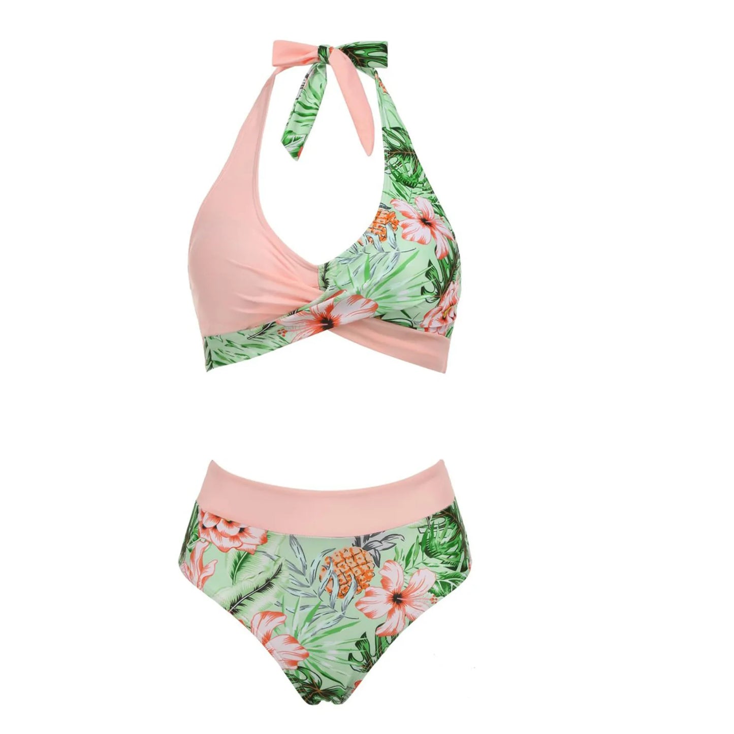 Fashionable, Bold and Beautiful Dressbikini Beach Colour Block Floral Printed Women's Swimsuit High Waist Two Piece For Teenagers biquinis feminino tendência 2024