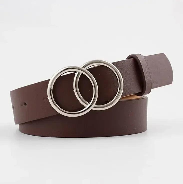 Fashion Belt with Silver or Gold Double Ring Buckle, PU - Just The Fly Way