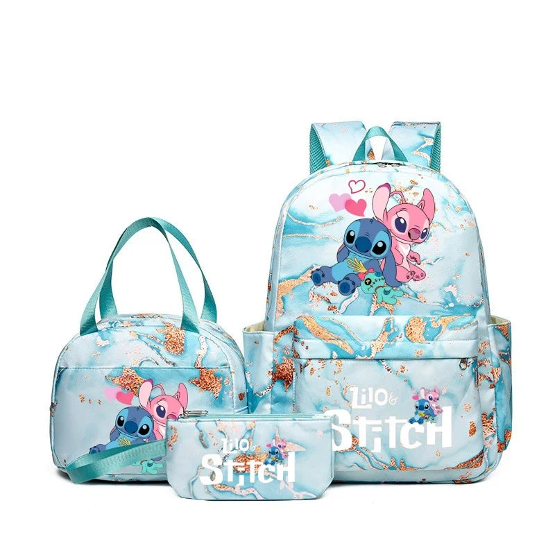 Fashionable, Bold and Beautiful Dress3Pcs Stitch Print Backpack Set, With Tote and Pouch, Large Capacity Lightweight And Breathable Outdoor Knapsack