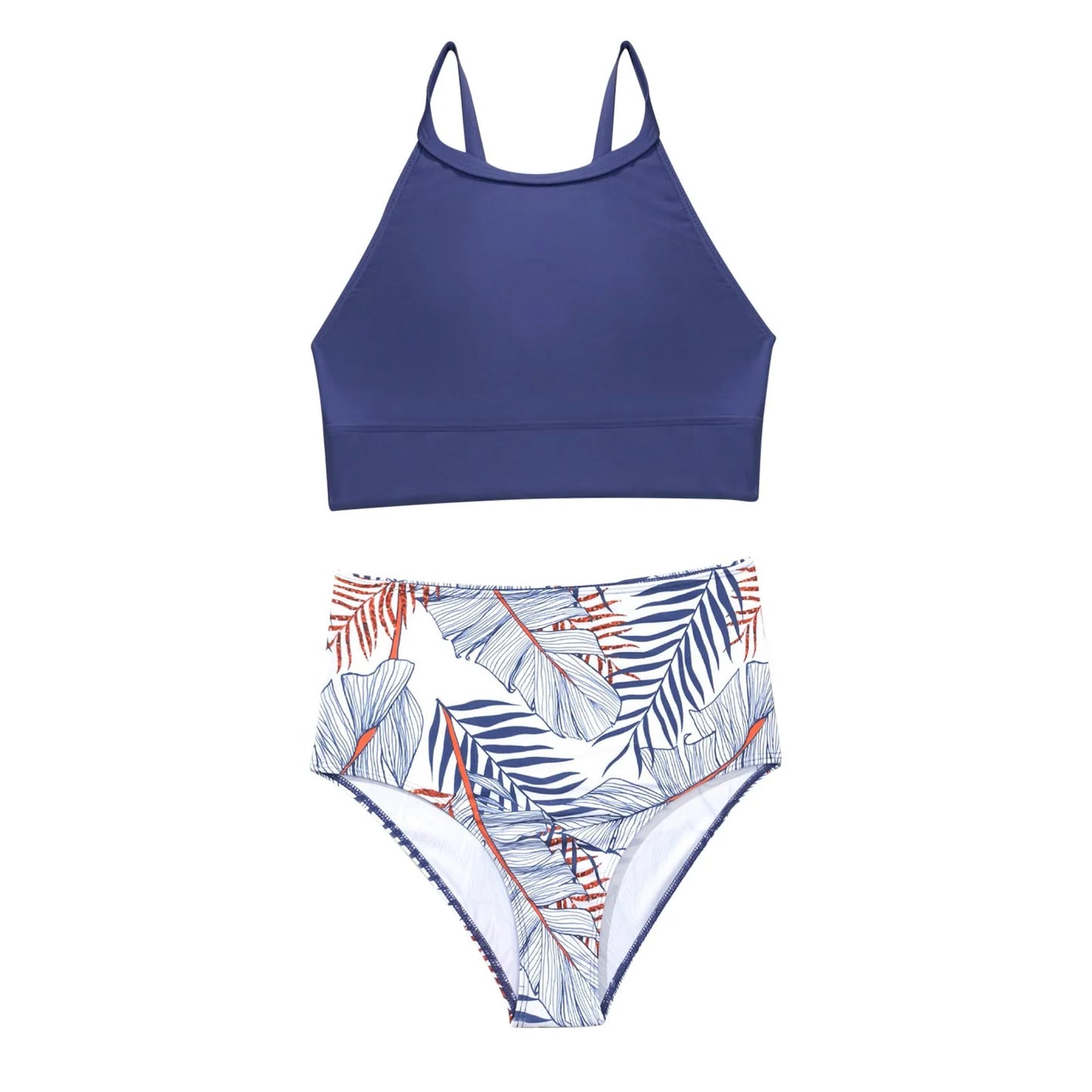 Fashionable, Bold and Beautiful DressWomen'S Tropical Printed Sexy Split Swimsuit Sports Tight Fitting High Waist Bikini Set High Elastic Swimwear Women'S Swimsuit