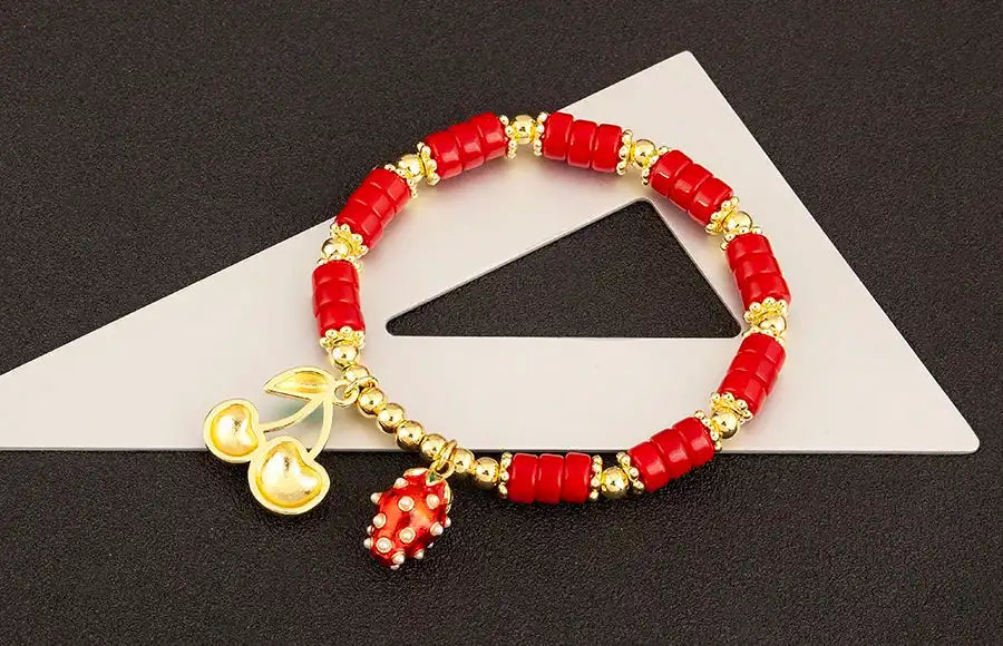 Cherry and Heart Red Beaded Chain Bracelet in 3 Fashion Styles – Trendy Jewelry - Just The Fly Way