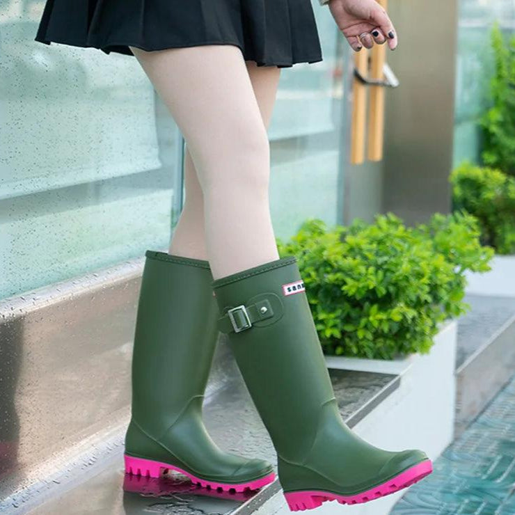 Women's Rain Boots, New Anti-slip, High Boots, Solid Color, Waterproof Footwear - Just The Fly Way