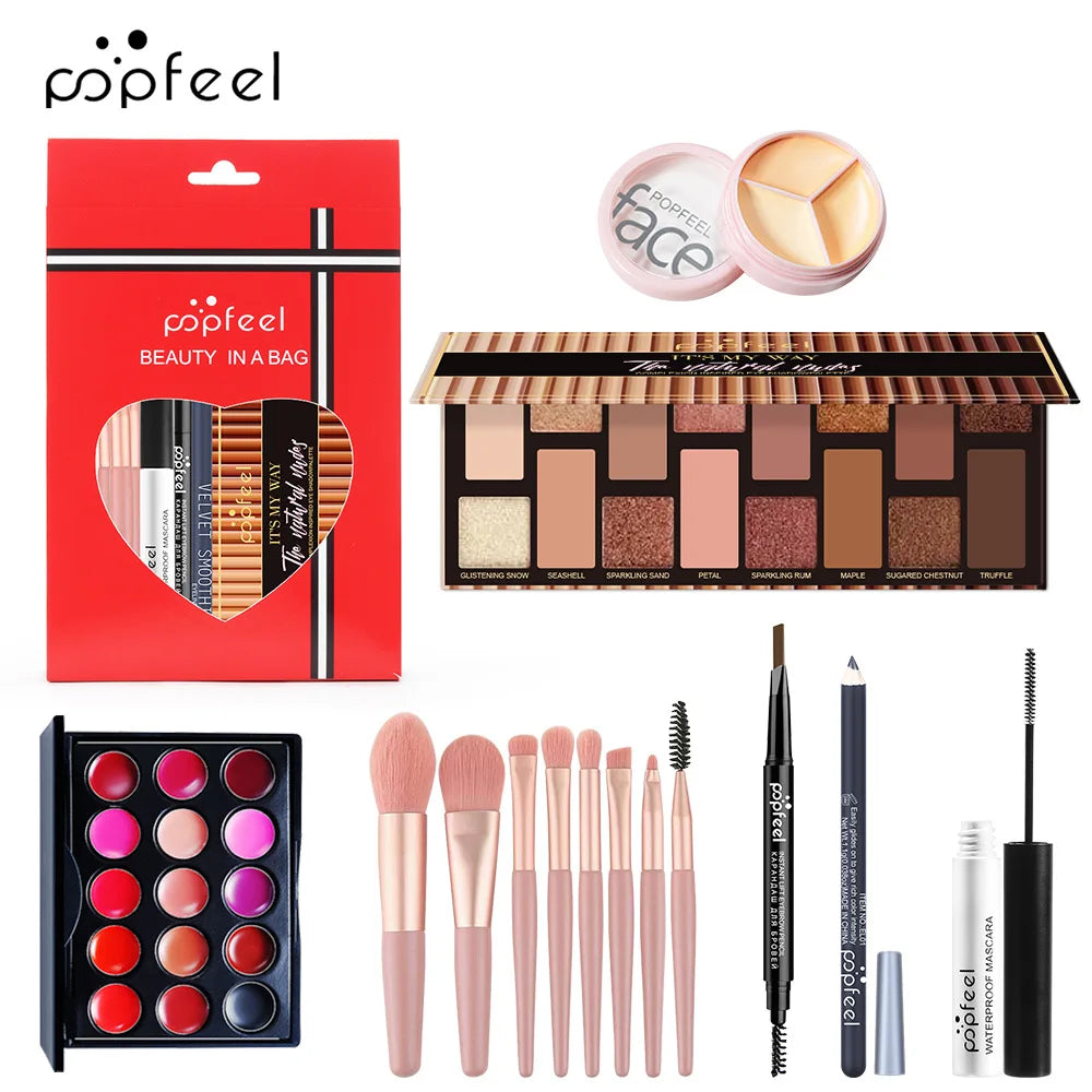 Fashionable, Bold and Beautiful DressPOPFEEL All-in-One Makeup Kit Gift Set with Eyeshadow Palette Foundation Lip Gloss Blush Brushes Eyeliner and More Beauty Gifts