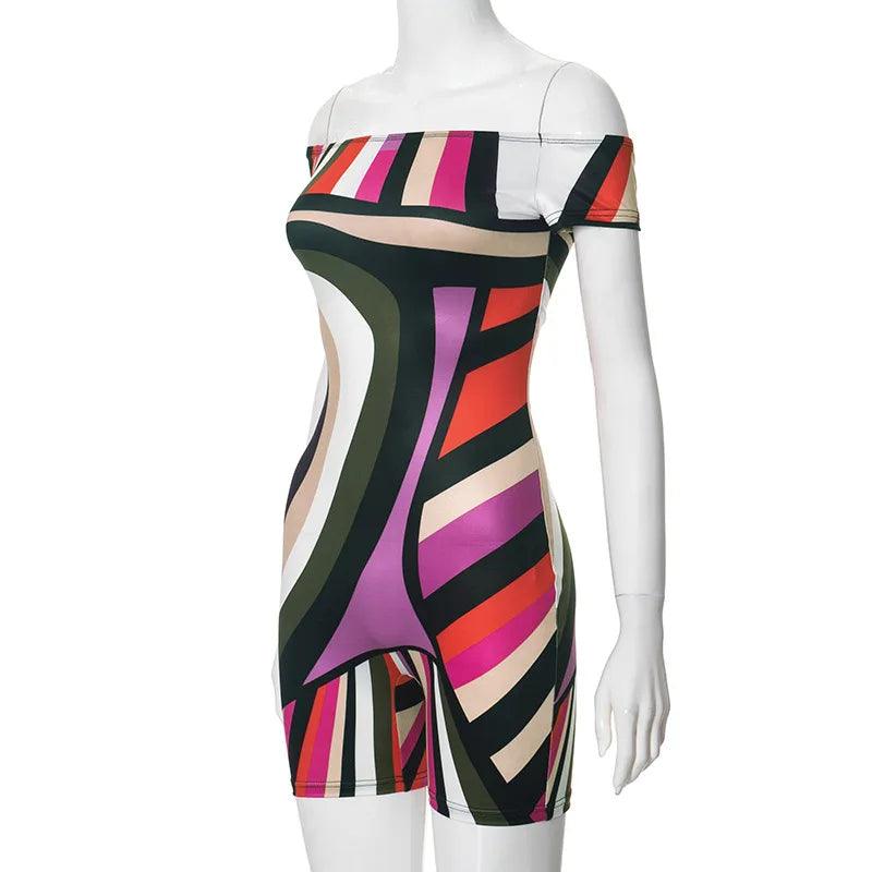 Multicolor Printed Off Shoulder Shorts Romper - Just The Fly Way