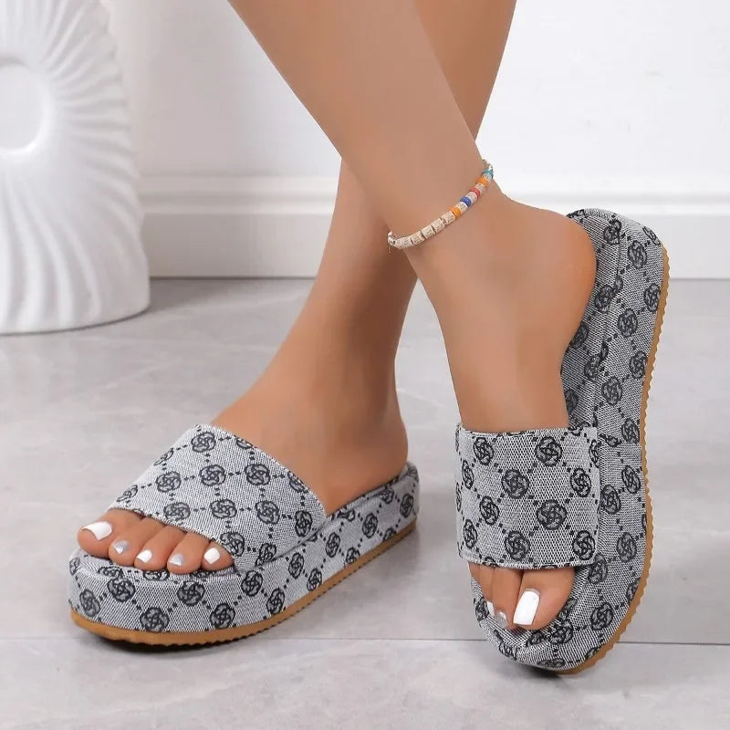 Women Platform Slippers 2024 Summer Women Shoes Designer Flat Sandals Outdoor Floral Sandals Ladies Beach Shoes Sandalias - Just The Fly Way