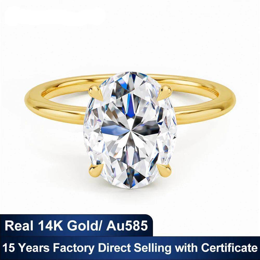 Certified 2ct 3ct Oval Moissanite Ring, 100% 14K Gold - Just The Fly Way