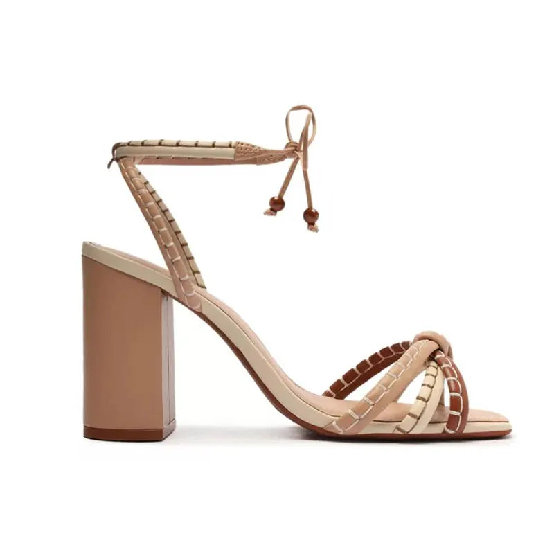 Fashionable, Bold and Beautiful DressBrazil Fashion Luxury Twist Woven Sandals Color Blocking Designer Brand Women's Shoes Thick with High Heel Sandals Female Casual