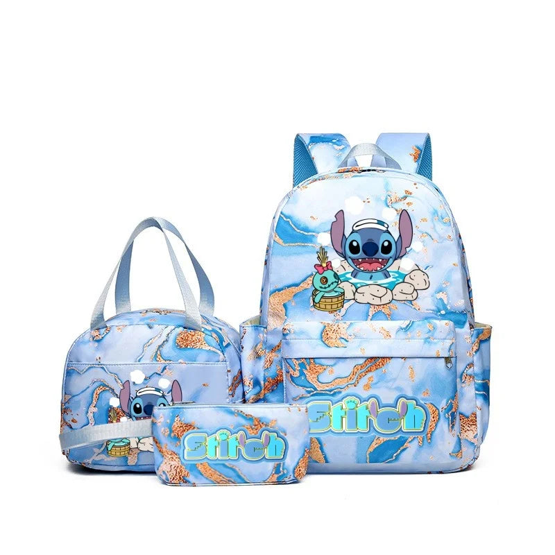 Fashionable, Bold and Beautiful Dress3Pcs Stitch Print Backpack Set, With Tote and Pouch, Large Capacity Lightweight And Breathable Outdoor Knapsack