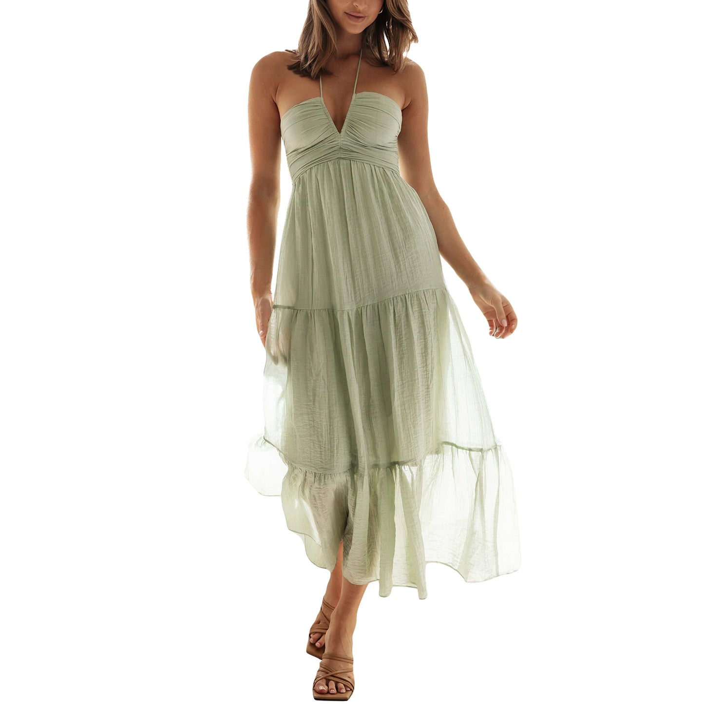 Elegant Sleeveless Maxi Dress with Halter Neckline and Backless Design Perfect for Summer Beach Parties and Casual Events - Just The Fly Way