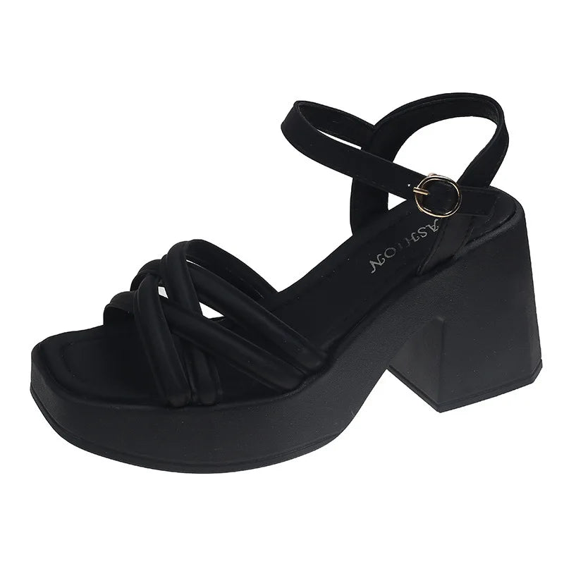 Fashionable, Bold and Beautiful DressWomen's Waterproof Wedge Platform Sandals Casual Fashionable Buckle Strap High Heel Square Toe Modern Sandals