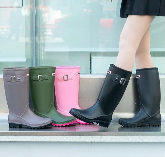 Women's Rain Boots, New Anti-slip, High Boots, Solid Color, Waterproof Footwear - Just The Fly Way