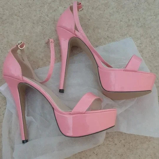 Fashionable, Bold and Beautiful DressWomen Sandals Sexy 14cm Supper High Heels Patent Leather Nighclub Platform Open Toes Sandals Party Red Wedding Shoes Plus Size