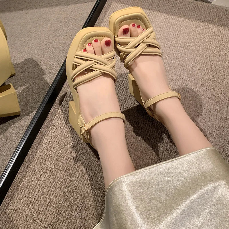 Fashionable, Bold and Beautiful DressWomen's Waterproof Wedge Platform Sandals Casual Fashionable Buckle Strap High Heel Square Toe Modern Sandals