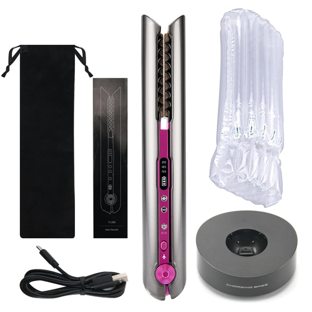 USB Rechargeable Wireless Hair Straightener Curling Iron Styling Tool Tourmaline Ceramic Dry & Wet Use Hair Styler - Just The Fly Way