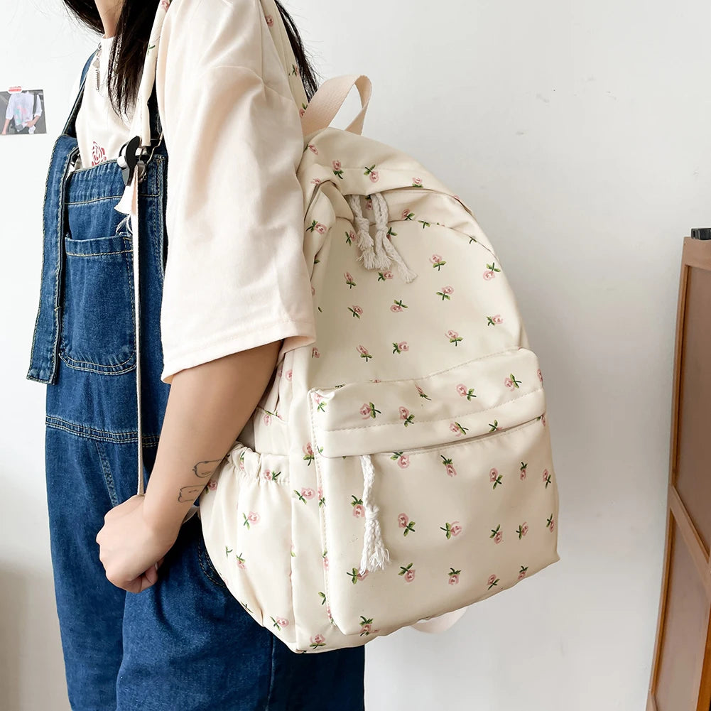Casual Floral Prints Women Backpack Girls Bookbags Large Capacity Students School Bags Travel Backpack Mochilas with Pendants - Just The Fly Way