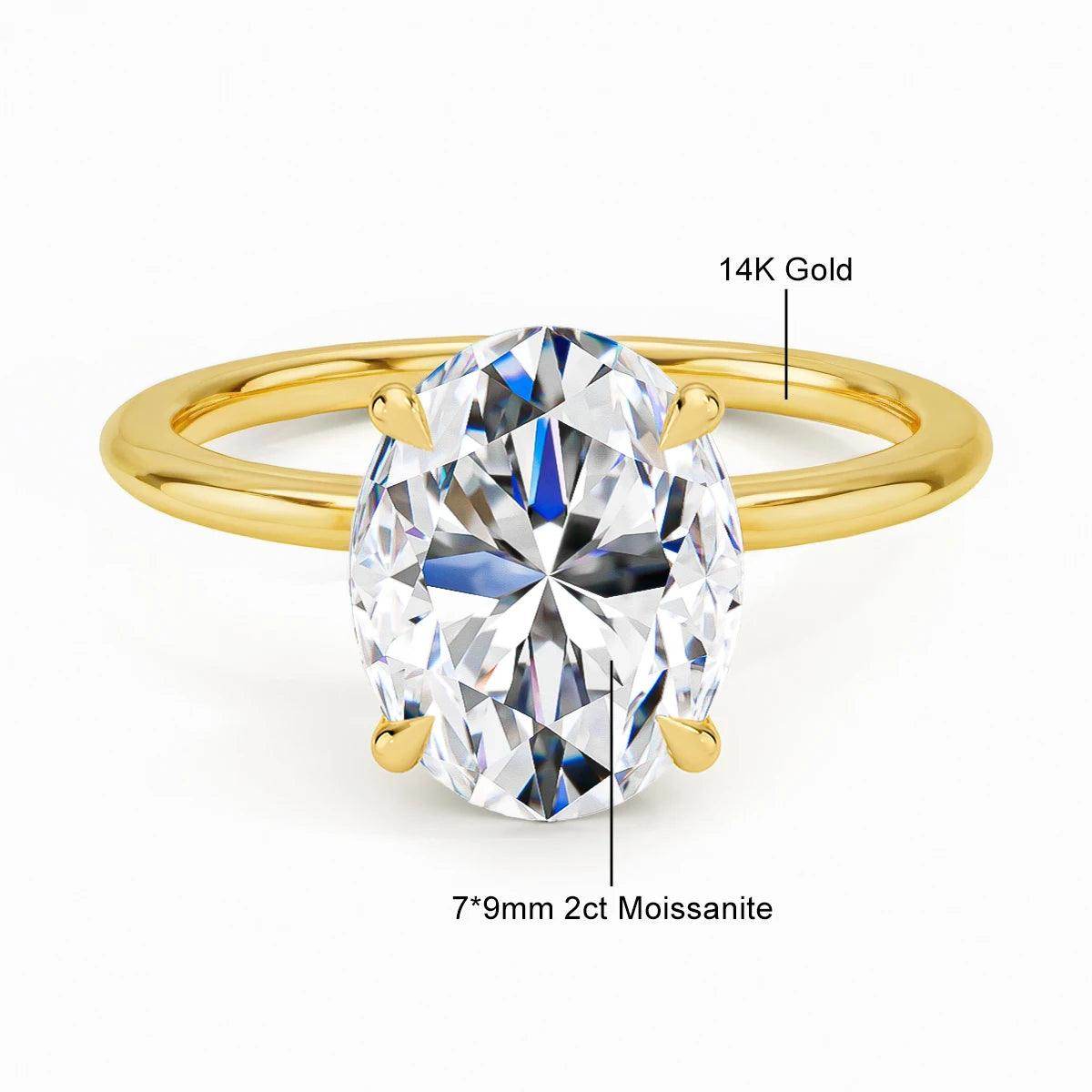 Certified 2ct 3ct Oval Moissanite Ring, 100% 14K Gold - Just The Fly Way