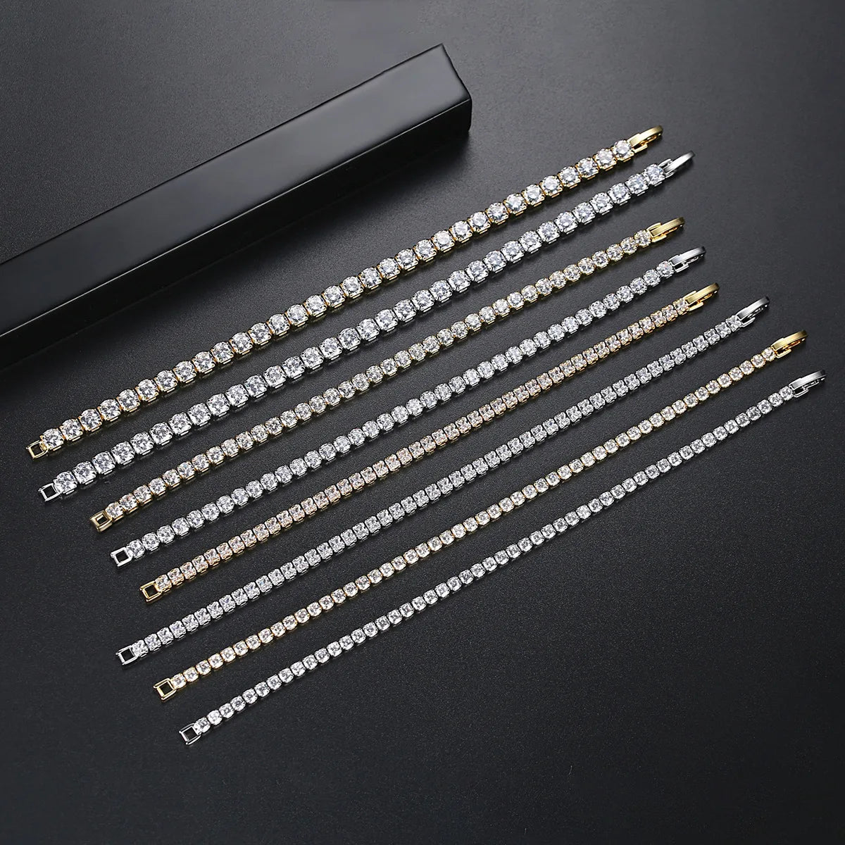 Shimmering 925 Silver Tennis Bracelet for Women – 3mm Round Black Jet Zircon Elegance for Every Occasion - Just The Fly Way