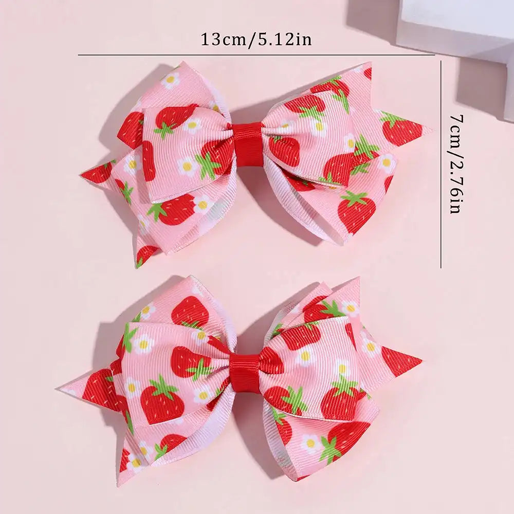 Cute Red and Pink 2Pcs Strawberry Bow Hair Clips - Just The Fly Way