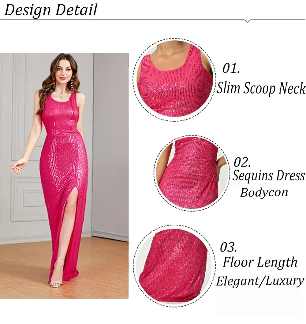 Celebrity Evening Dress Women Sequin Long Prom Dress V Neck Rose Sequin Evening Dress Sexy Party Mermaid Sparkling Maxi Dress - Just The Fly Way