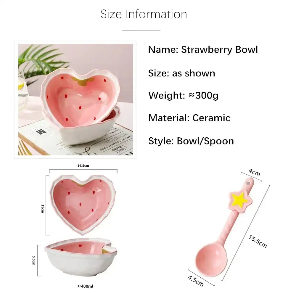 Cute Strawberry Ceramic Anti-scald Bowls and Spoon - Just The Fly Way