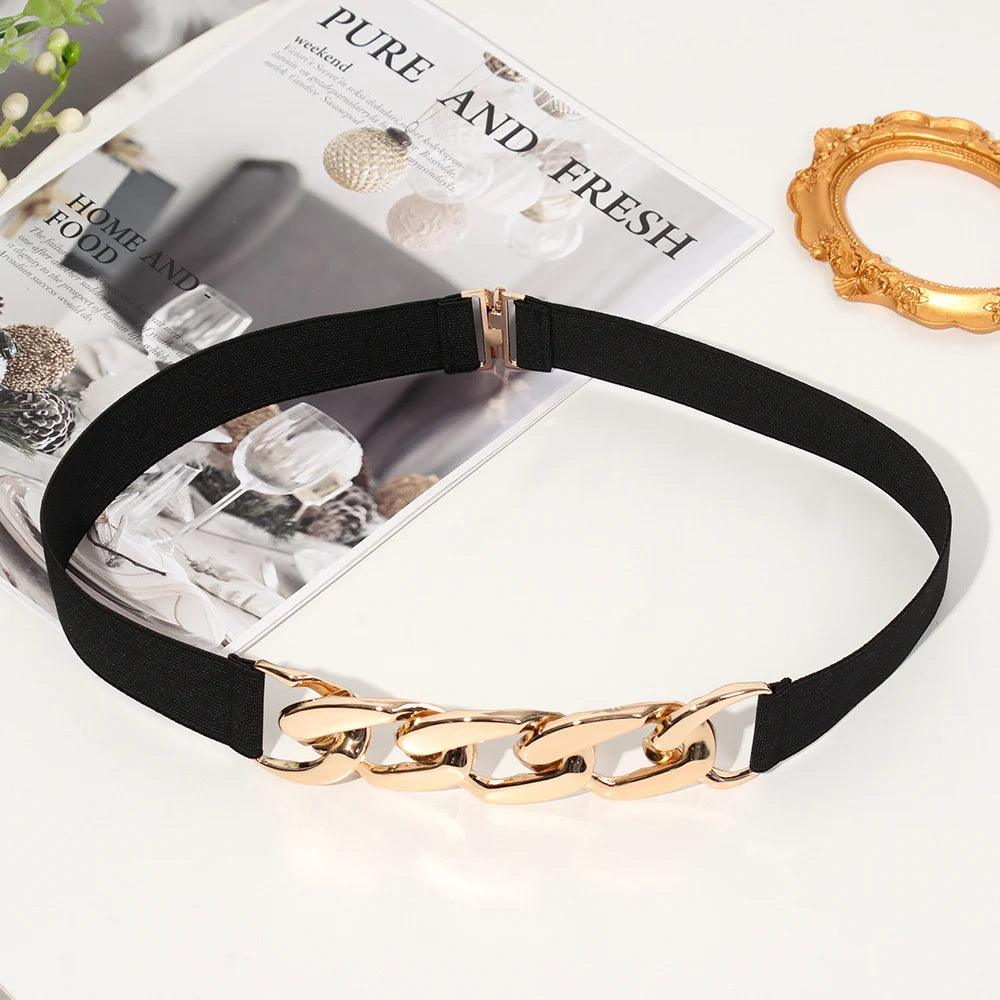 Fashion Elastic Belt, Gold or Silver Metal Buckle on Belt - Just The Fly Way