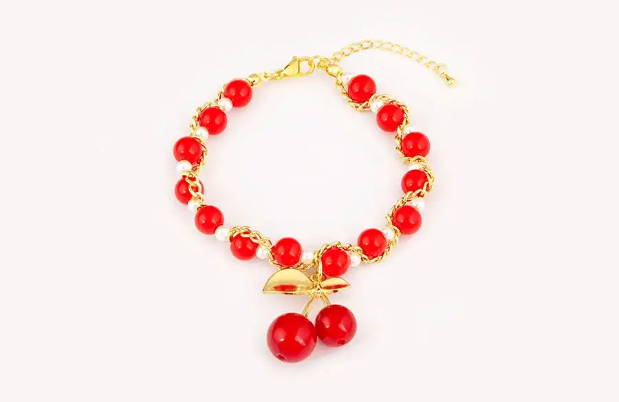 Cherry and Heart Red Beaded Chain Bracelet in 3 Fashion Styles – Trendy Jewelry - Just The Fly Way