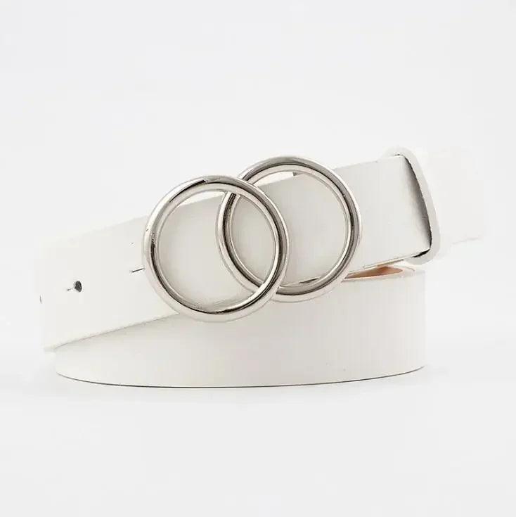Fashion Belt with Silver or Gold Double Ring Buckle, PU - Just The Fly Way
