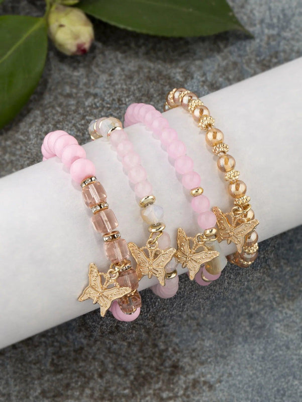 Trendy Butterfly Beaded Four Bracelet Set - Just The Fly Way