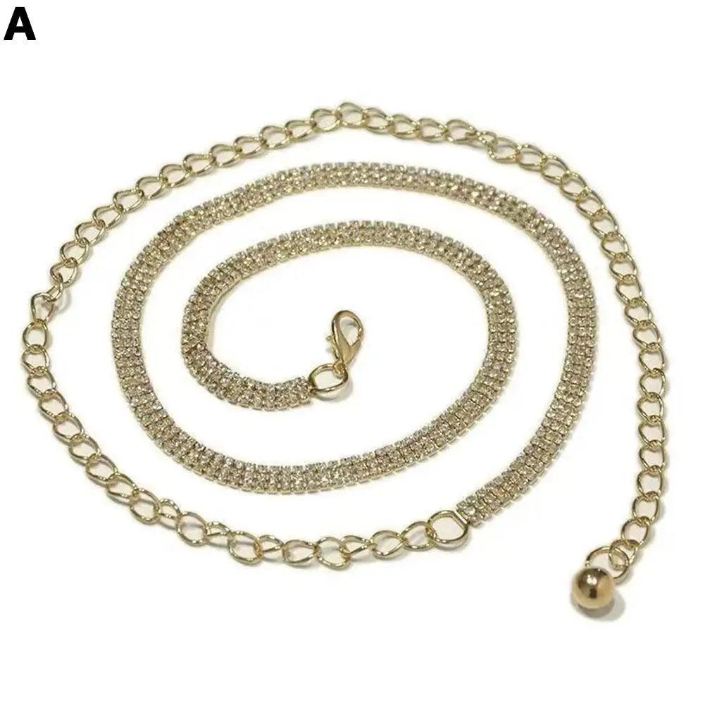 Rhinestone Chain Belt, Waist Chain Fashion Metal Belt, Silver or Gold Chain - Just The Fly Way