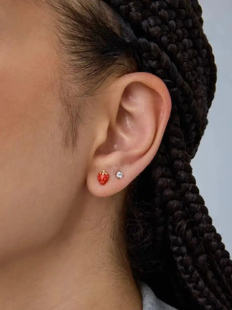 14K Gold Plated Sterling Silver Posts Enamel Flatback Stud Earrings for Women - Colored Chili Pepper Strawberry Peach Cherry Emo - Just The Fly Way