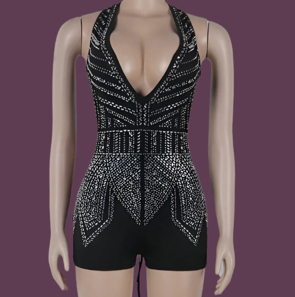 Shine Like A Star With This Elegant Deep-plunge Halter Romper - Just The Fly Way